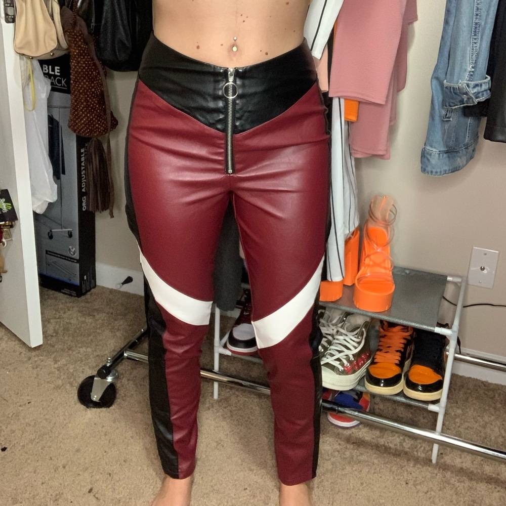 Vintage Black/Maroon/White Leather Pant